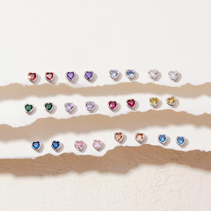 925 Sterling Silver 5Mm Girls CZ Heart Earrings Simulated Birthstone Bezel with Screw Back Stud Baby Earrings - Safety Screw Back for Toddlers - Quality Heart Cubic Zirconia Earrings for Kids