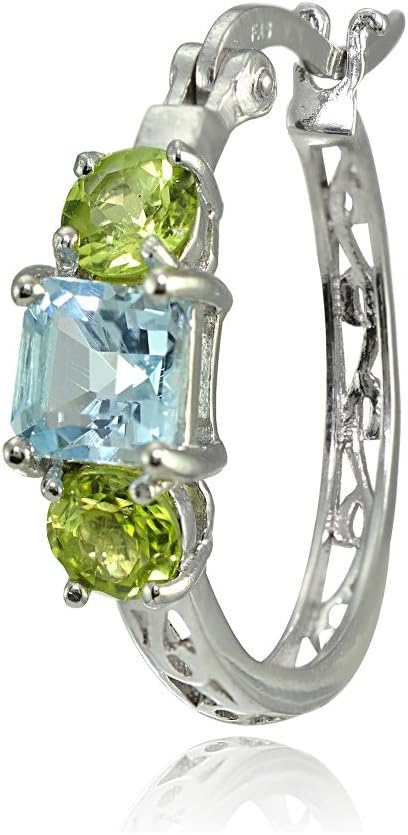 Gemstone Earrings for Women Sterling Silver Three-Stone Hoops Prom Fashion Bridesmaids