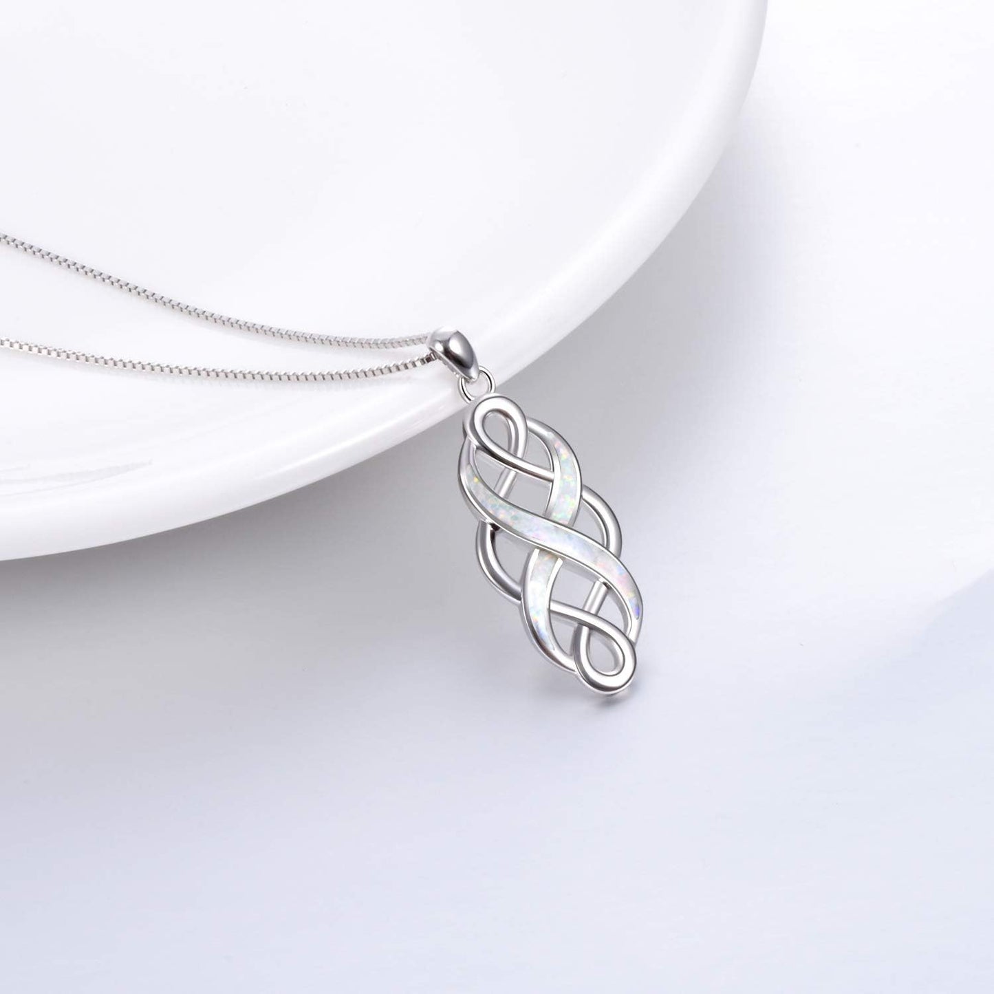 Irish Celtic Knot Created Opal Pendant Necklace Sterling Silver Black Necklaces for Women Men 18"