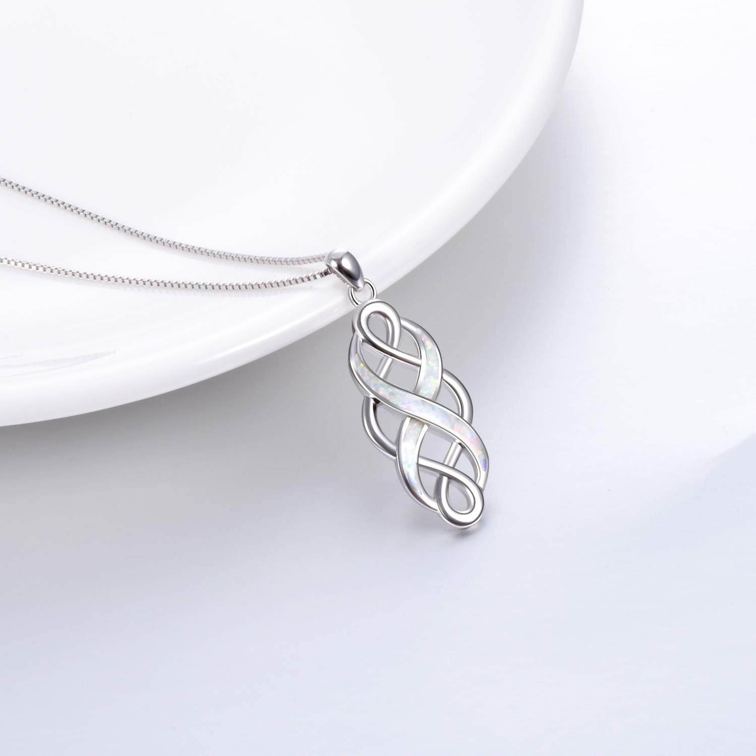 Irish Celtic Knot Created Opal Pendant Necklace Sterling Silver Black Necklaces for Women Men 18"