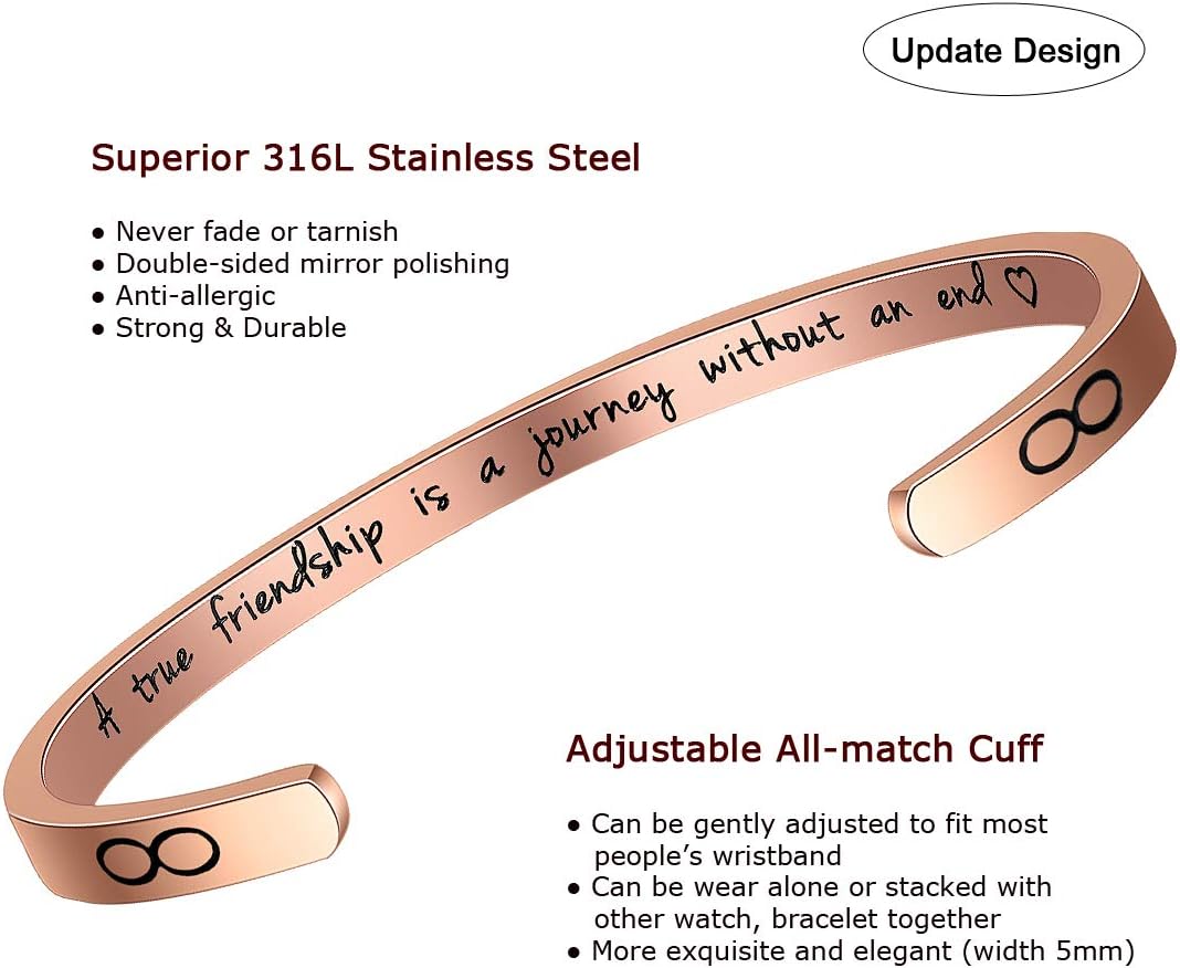 Friendship Bracelet Stainless Steel Bracelets for Women Girls, Friend Gifts Hidden Message Cuff Bracelets