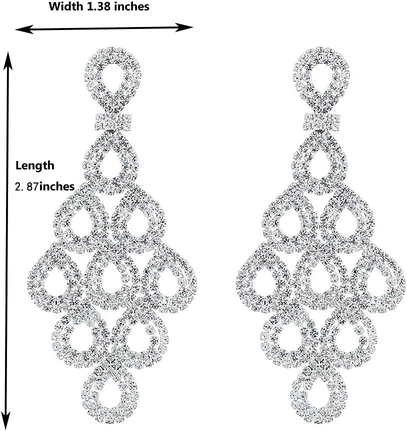 Silver Teardrop Crystal Long Tassels Dangle Earrings Sparkling Rhinestone Ladies Gifts