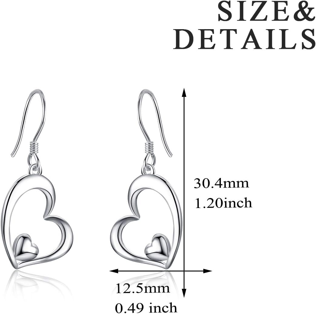 Heart Earrings for Women Sterling Silver Heart Dangle Drop Earrings Heart Jewely Heart Gifts for Birthday Anniversary Christmas Gifts