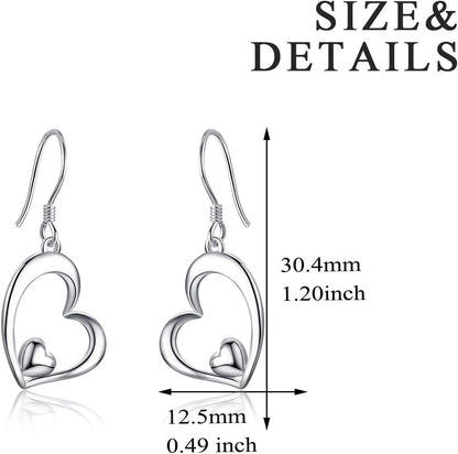 Heart Earrings for Women Sterling Silver Heart Dangle Drop Earrings Heart Jewely Heart Gifts for Birthday Anniversary Christmas Gifts