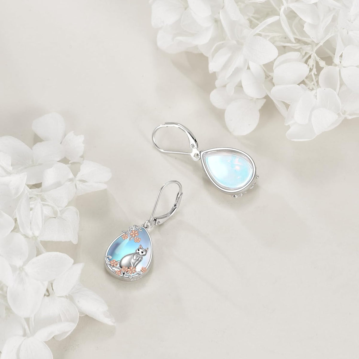 Cat/Hummingbird Earrings for Women 925 Sterling Silver Moonstone Dangle Earrings Animal Drop Earring Jewelry Christmas Gifts