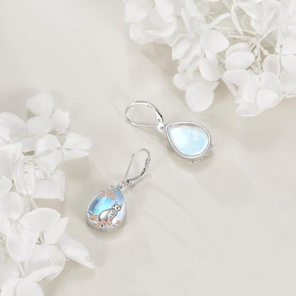 Cat/Hummingbird Earrings for Women 925 Sterling Silver Moonstone Dangle Earrings Animal Drop Earring Jewelry Christmas Gifts