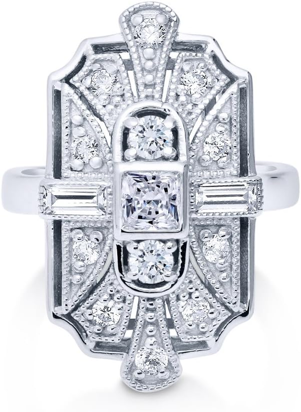 Sterling Silver CZ Navette Statement Cocktail Rings for Women, Art Deco Cubic Zirconia Ring