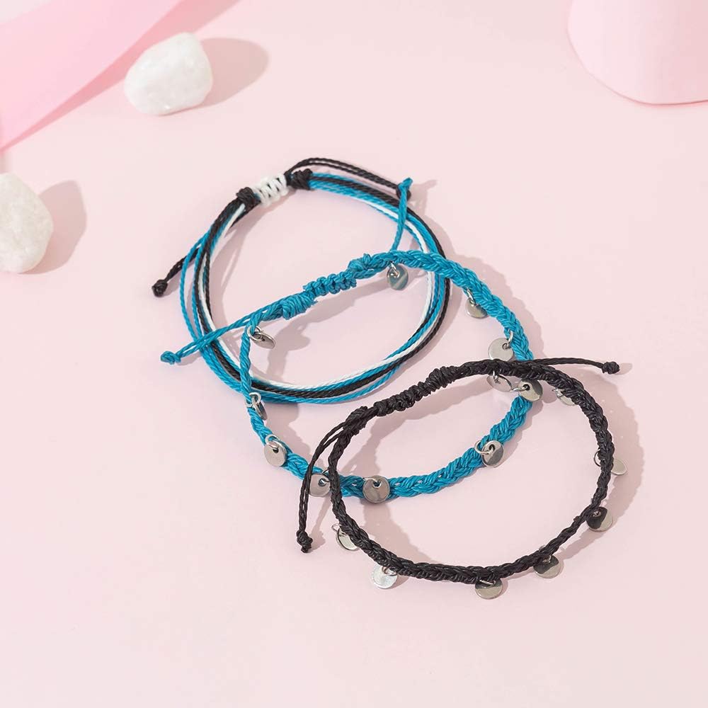 String Ankle Bracelets Waterproof Rope Anklets Braided Beach Boho Coin Anklets Cute Friendship Foot Jewelry for Women
