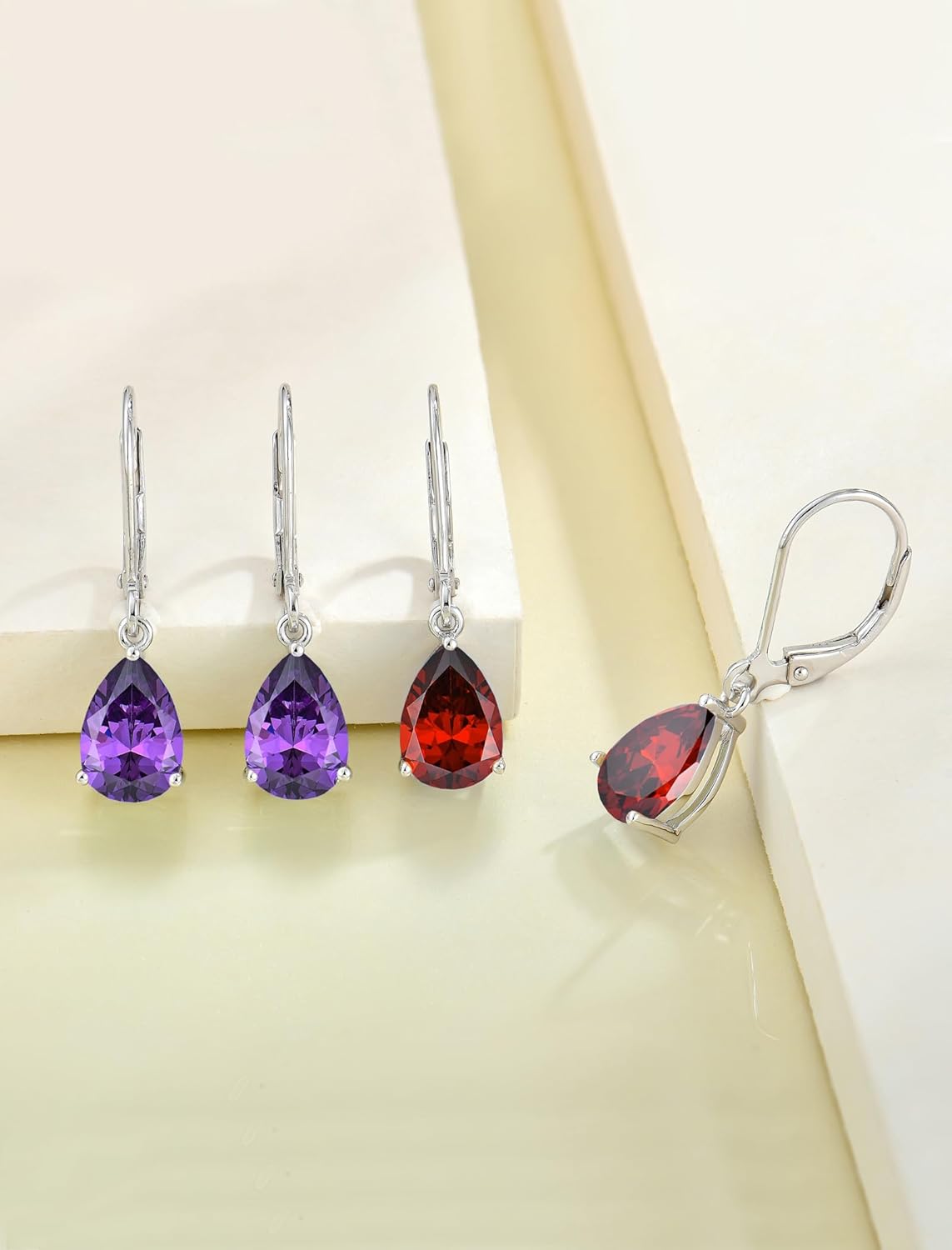 925 Sterling Silver Teardrop Dangle Drop Earrings for Women 7X10 MM Solitaire Birthstone Leverback Jewelry