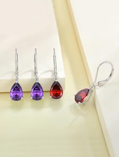925 Sterling Silver Teardrop Dangle Drop Earrings for Women 7X10 MM Solitaire Birthstone Leverback Jewelry