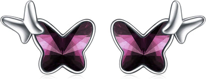 Sterling Silver Infinity Butterfly Earrings Embellished with Crystals from Austria, Hypoallergenic Stud Earrings, Anniversary Birthday Butterfly Jewelry Gifts for Women