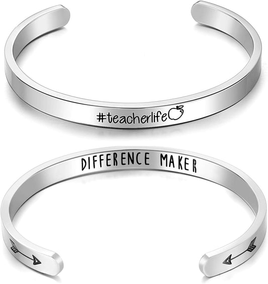 Teacher Thank You Gifts for Women - Bracelet Cuff Bangle for Christmas, Graduation, Appreciation, Back to School, End of Year, Retirement - from Students
