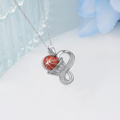 925 Sterling Silver Basketball CZ Pendant Necklace
