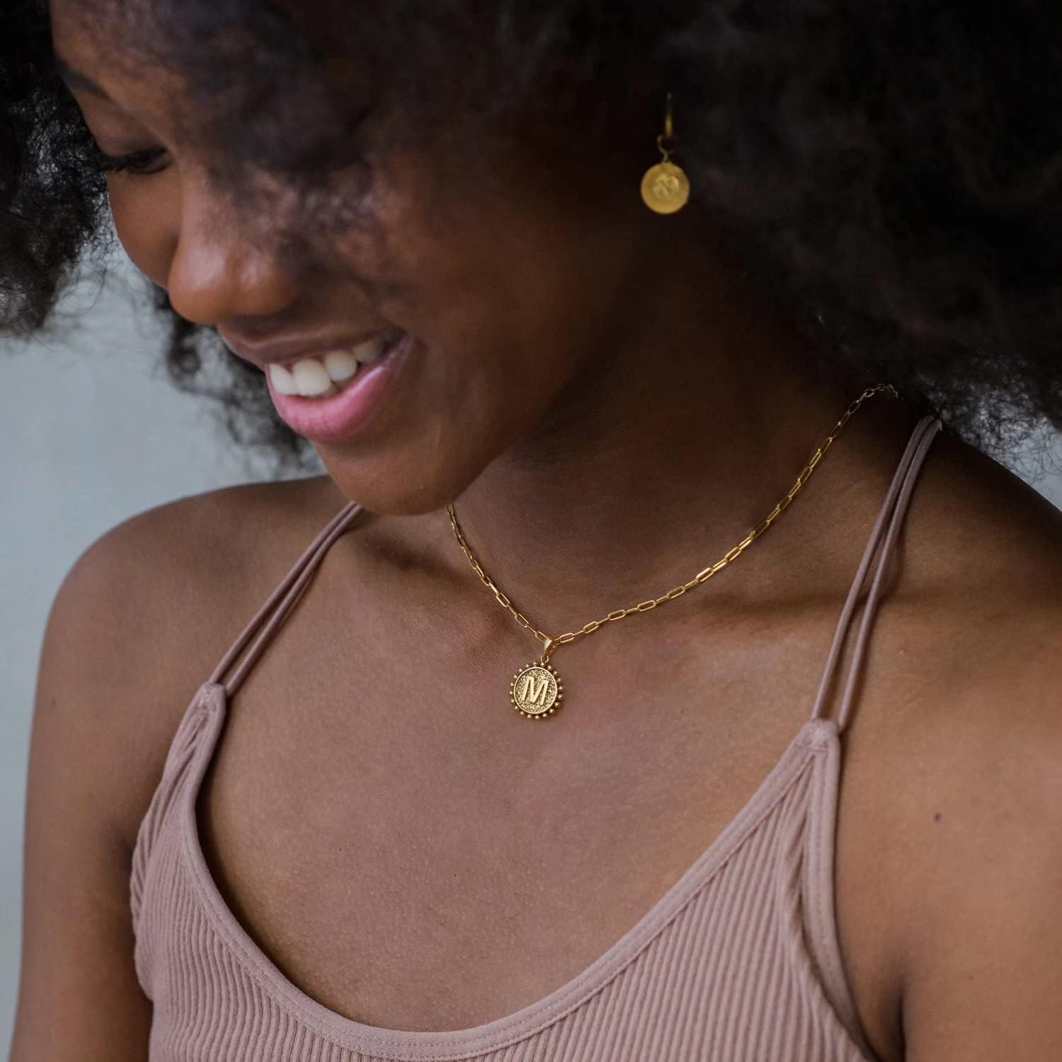 Gold Initial Necklaces for Women, 14K Gold Plated Dainty Layering Paperclip Link Chain Necklace Coin Initial Layered Necklaces for Women Personalized Birthday Gifts