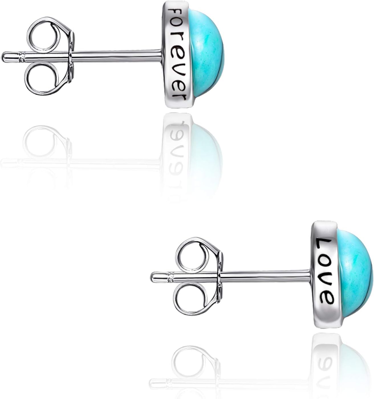 925 Sterling Silver Turquoise Studs Hypoallergenic Earrings for Sensitive Ears with Romantic "Forever" "Love" Engraving, Turquoise Jewelry Mother Day for Women Girlfriend-4Mm 6MM