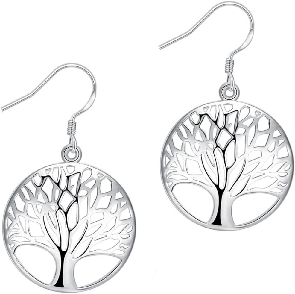 Tree of Life Earrings,Fashion Jewelry Sterling Silver Plated Tree Pendants Drop Dangle Earrings Necklace Set