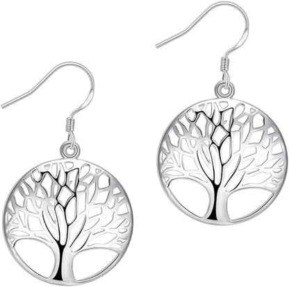 Tree of Life Earrings,Fashion Jewelry Sterling Silver Plated Tree Pendants Drop Dangle Earrings Necklace Set