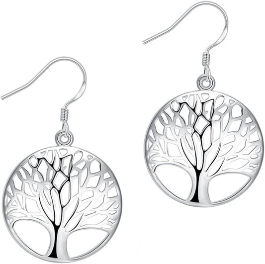 Tree of Life Earrings,Fashion Jewelry Sterling Silver Plated Tree Pendants Drop Dangle Earrings Necklace Set