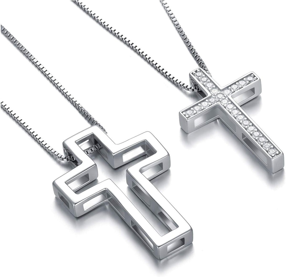 925 Sterling Silver Matching Cross CZ Necklaces– Set of 2