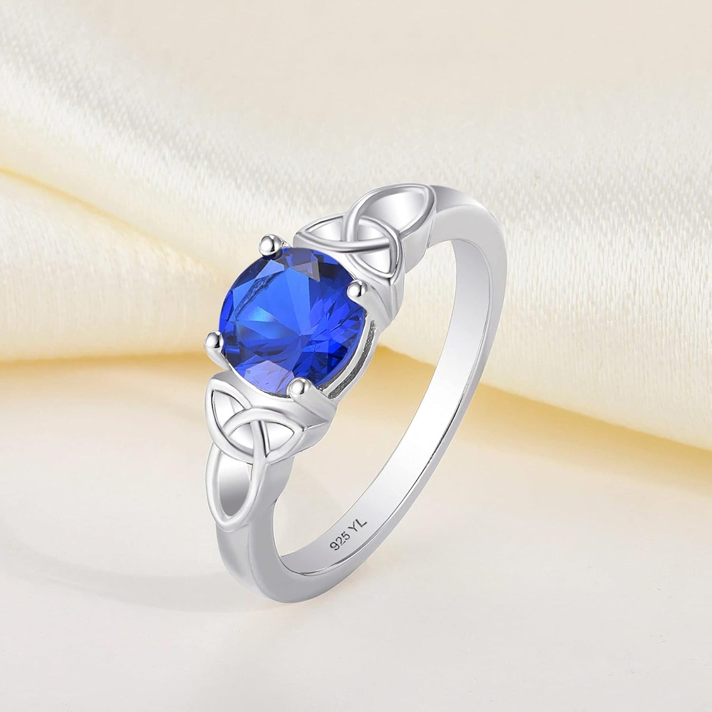 Celtic Knot Rings for Women 925 Sterling Silver round Cut Birthstone Statement Ring