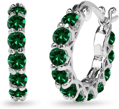 Sterling Silver Genuine, Simulated or Created Gemstone Small round 18Mm Huggie Hoop Earrings for Women