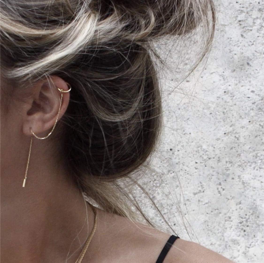 Sterling Silver Cuff Earrings and Chain for Women - Crawler and Wrap Climber Earrings