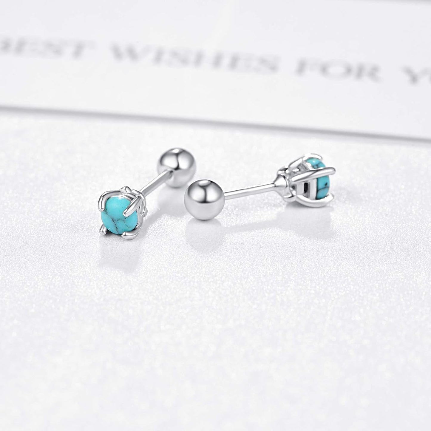 Turquoise Studs Earrings, round Shape 925 Sterling Silver Screwback Studs for Women, Turquoise Jewelry Mother Day for Women Mom Wife Girlfriend