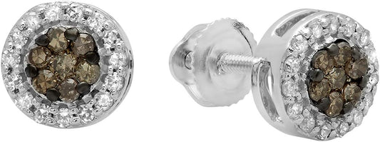 0.30 Carat (Ctw) round Champagne and White Diamond Ladies Cluster Stud Earrings 1/3 CT