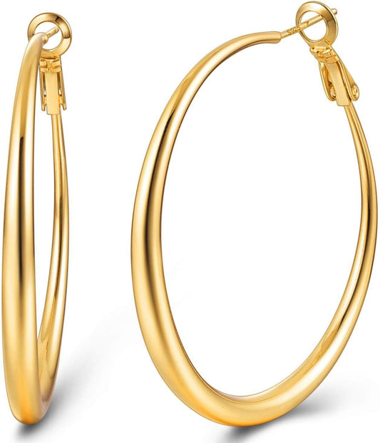 14K Gold Hoop Earrings for Women Large/Small Circle Plated Big Hoop Earrings Hypoallergenic Lightweight Oversized Thick Gold/Silver Hoops Earrings for Girls 30/40/50/60Mm