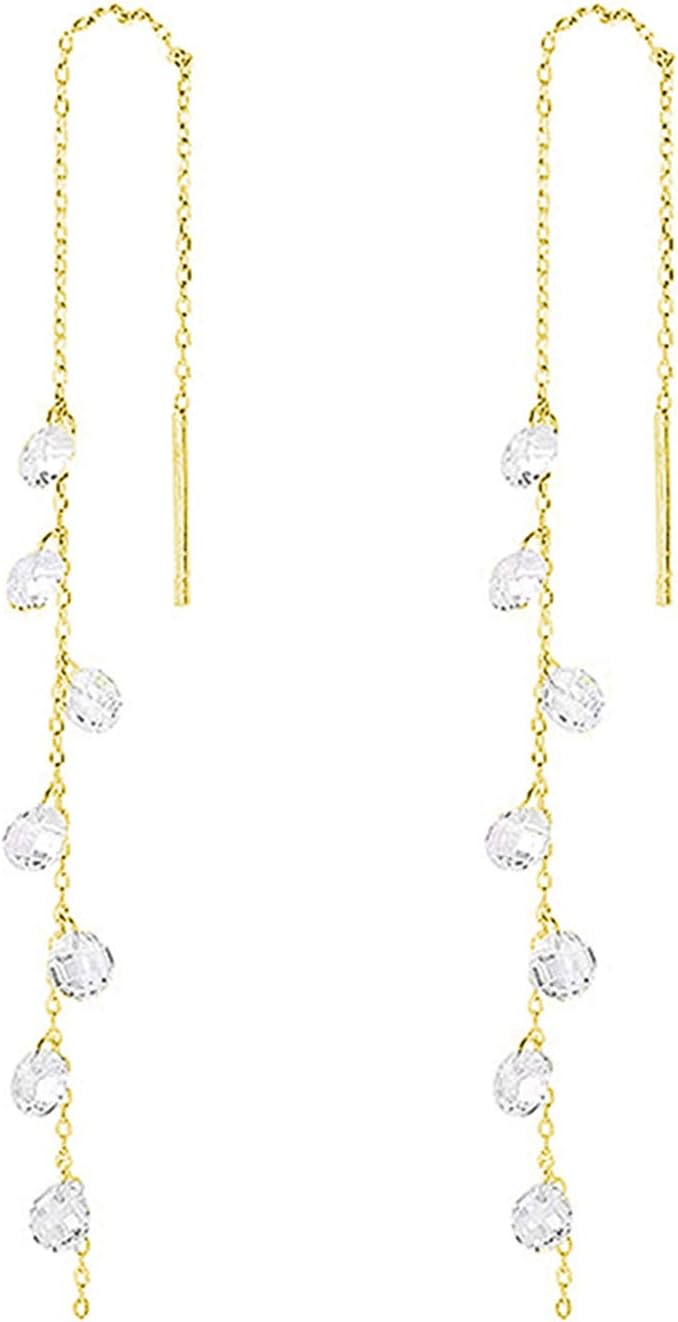 925 Sterling Silver Sparkling CZ Droplet Dangle Earrings for Women Teens Elegant Wedding Dangling Earrings Threader Tassel