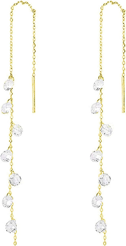 925 Sterling Silver Sparkling CZ Droplet Dangle Earrings for Women Teens Elegant Wedding Dangling Earrings Threader Tassel