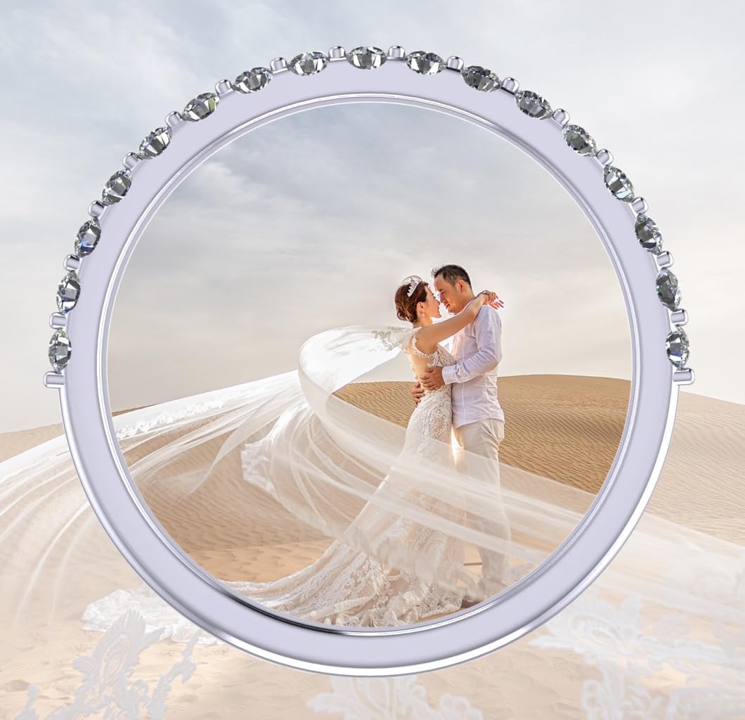 Simulated Diamond Wedding Band/Anniversary Ring Cubic Zirconia Silver Half Eternity Stackable