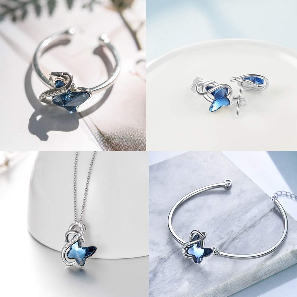 Sterling Silver Infinity Butterfly Earrings Embellished with Crystals from Austria, Hypoallergenic Stud Earrings, Anniversary Birthday Butterfly Jewelry Gifts for Women