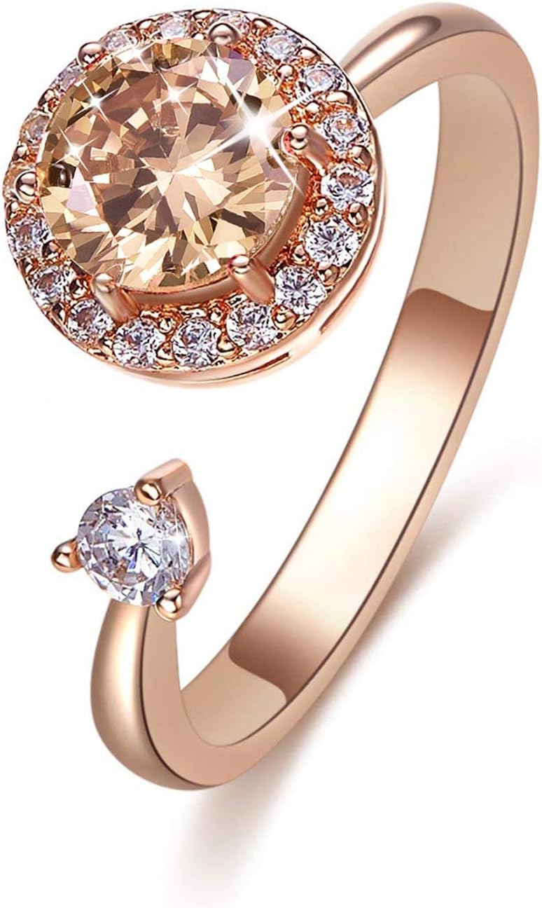 Fidget Ring Birthstone Rings for Women Thumb Rings Fidget Ring Women Rose Gold Ring Spinner Ring Anxiety Ring for Women Cubic Zirconia Ring