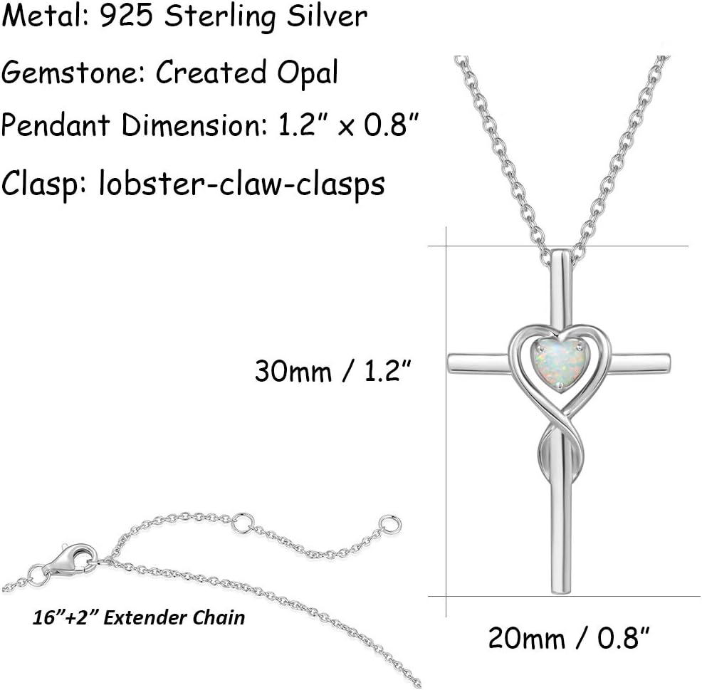 Birthstone Cross Necklace for Women Birthstone Necklace Heart Infinity Cross Pendant Necklace Fine Jewelry Christmas Birthday Holiday Gifts for Her, 16"+2" Inches