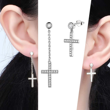Mens Small Cross Earrings,925 Sterling Silver Earrings Dangle for Men Women,Crystal Drop Cross Hoop Earrings Fashion Earrings Jewelry
