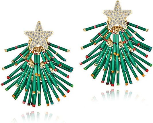 Christmas Earrings for Women Green Christmas Tree Dangle 14K Gold Plated Alloy Cute Holiday Earrings Dangle Hypoallergenic Statement Christmas Gifts…