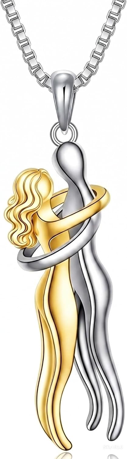 18K White Gold-Plated Hugging Couple Pendant Necklace