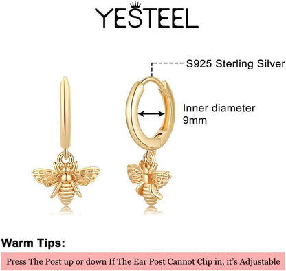 Gold Huggie Hoop Earrings, S925 Sterling Silver Post Dangle Hoop Earrings Hypoallergenic 14K Gold Plated Small Hoop Earrings with Charms Cross Bee Snake Evil Eye Star Huggie Earrings for Women
