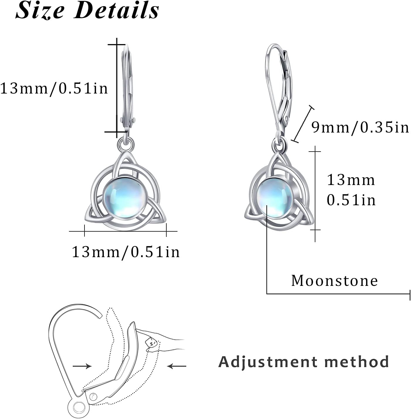 Celtic Earrings 925 Sterling Silver Moonstone/Turquoise Earrings Celtic Knot Leverback Earring Moonstone Celtic Jewelry for Girls Womens