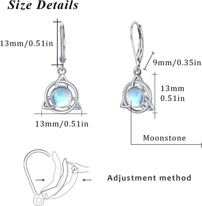 Celtic Earrings 925 Sterling Silver Moonstone/Turquoise Earrings Celtic Knot Leverback Earring Moonstone Celtic Jewelry for Girls Womens