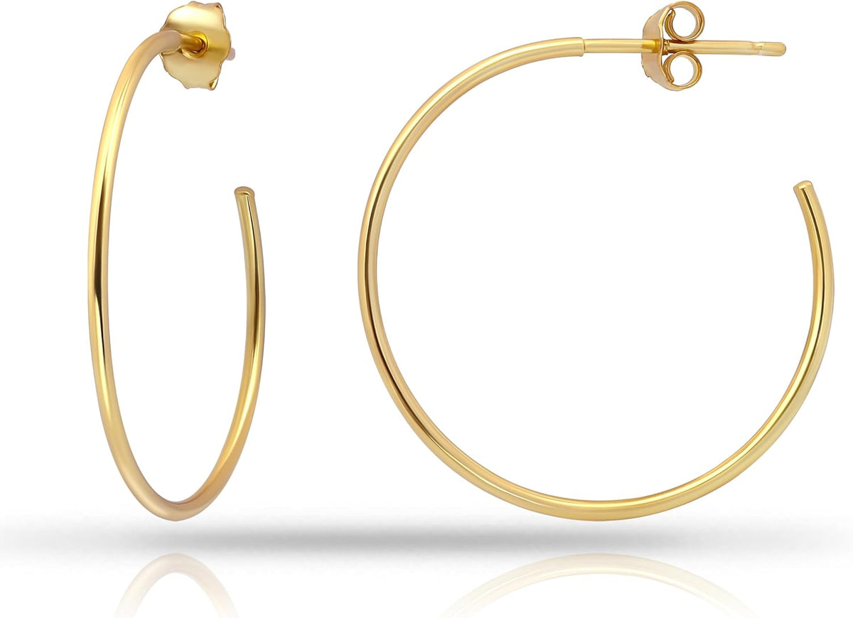 Gold Thin C-Hoop Earrings– 925 Sterling Silver, 25mm