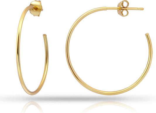 Gold Thin C-Hoop Earrings– 925 Sterling Silver, 25mm