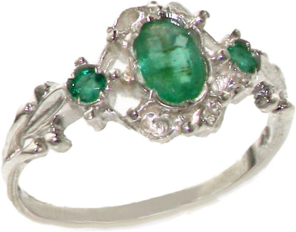 925 Sterling Silver Real Genuine Emerald Womens Band Ring