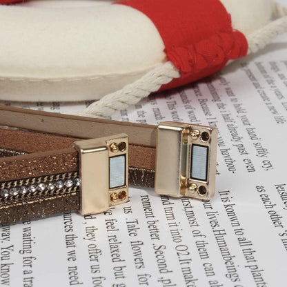 Leather Wrap Bracelet Boho Cuff Bangle Bracelets Crystal Bead Bracelet with Magnetic Clasp Jewelry Gifts for Women