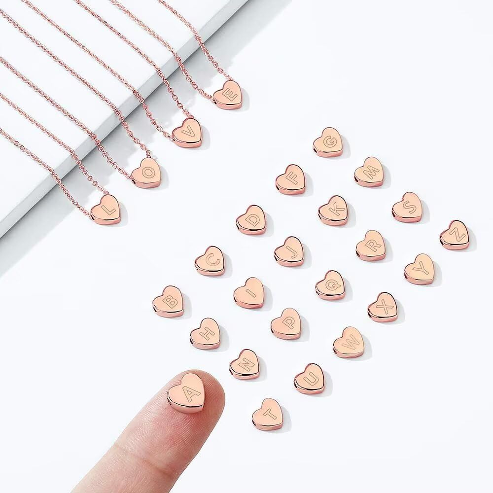 Tiny Heart Initial Necklaces for Girls - 14K Rose Gold Filled Heart Pendant Handmade Dainty Heart Letter Initial Necklaces for Teen Girls Jewelry Gifts