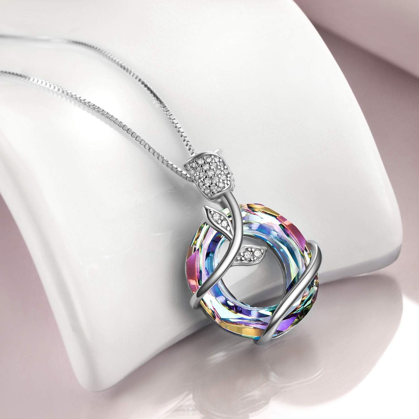 Sterling Silver Rose Flower Butterfly Necklaces for Women Crystals Pendant Jewelry Birthday Gift for Wife Girlfriend Girls Grandmother
