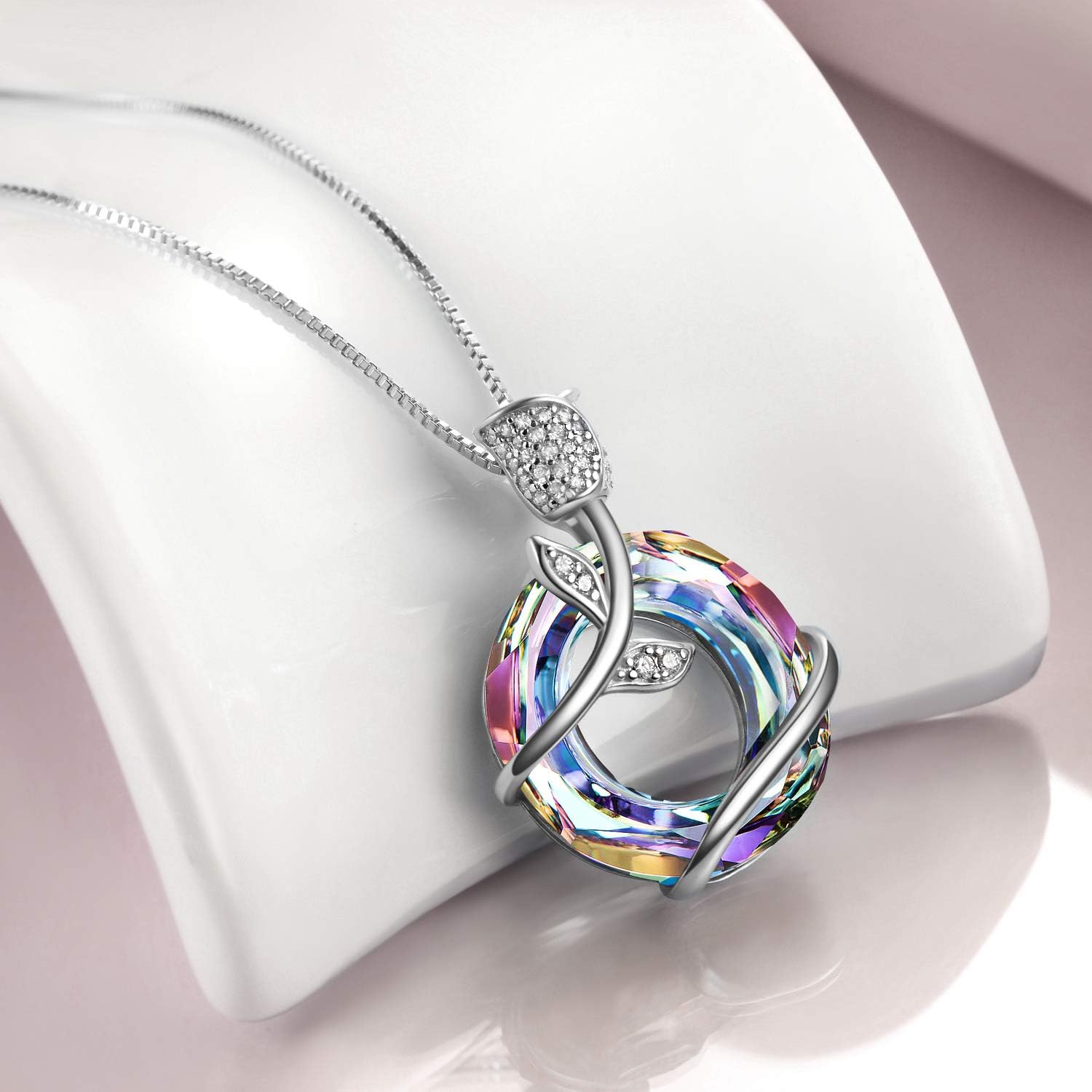 Sterling Silver Rose Flower Butterfly Necklaces for Women Crystals Pendant Jewelry Birthday Gift for Wife Girlfriend Girls Grandmother