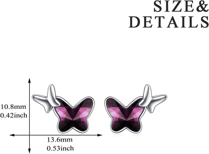 Sterling Silver Infinity Butterfly Earrings Embellished with Crystals from Austria, Hypoallergenic Stud Earrings, Anniversary Birthday Butterfly Jewelry Gifts for Women