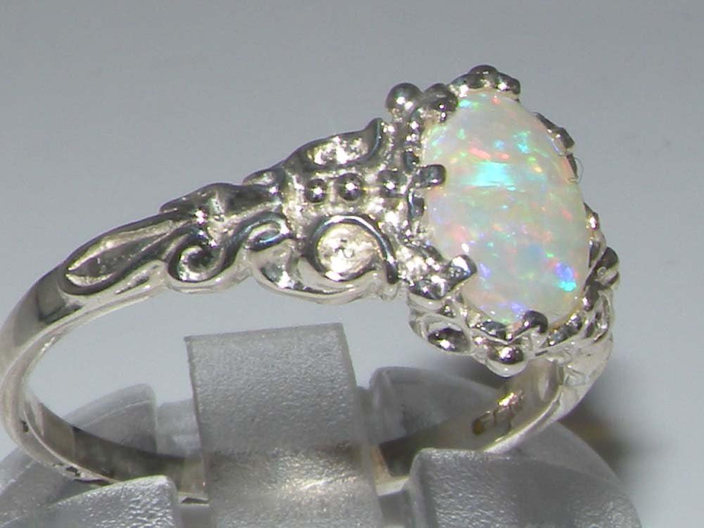 925 Sterling Silver Real Genuine Opal Womens Band Ring
